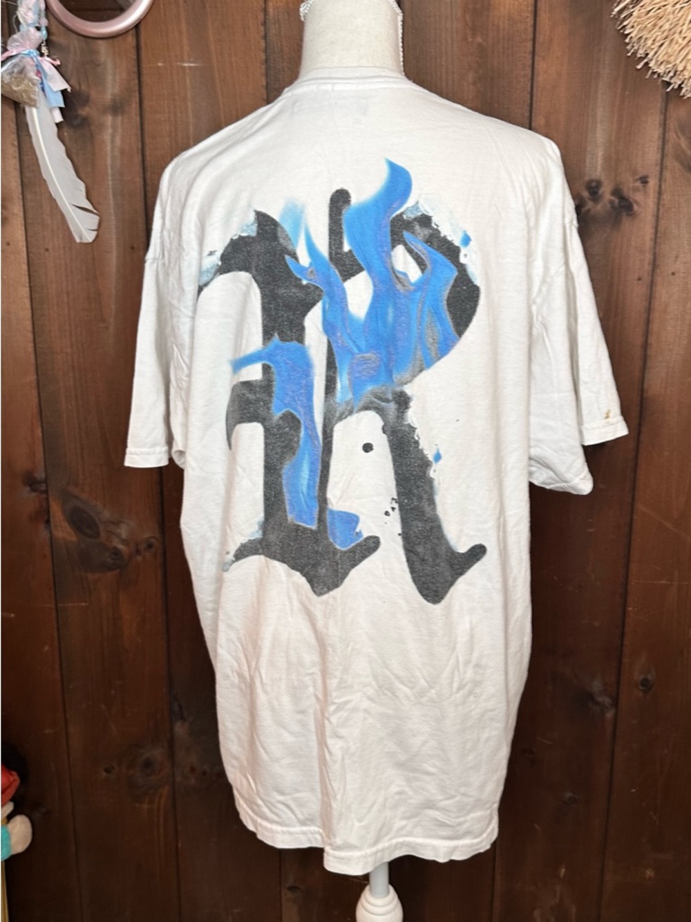 Revenge White Short-Sleeve Tee w/ Blue Flame Graphic size XL - USED